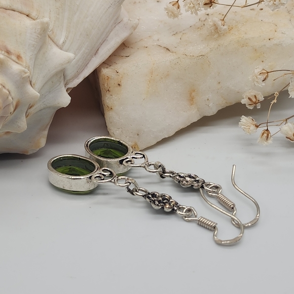 Natural Peridot Stones Silver 925 Earrings - Picture 6 of 12